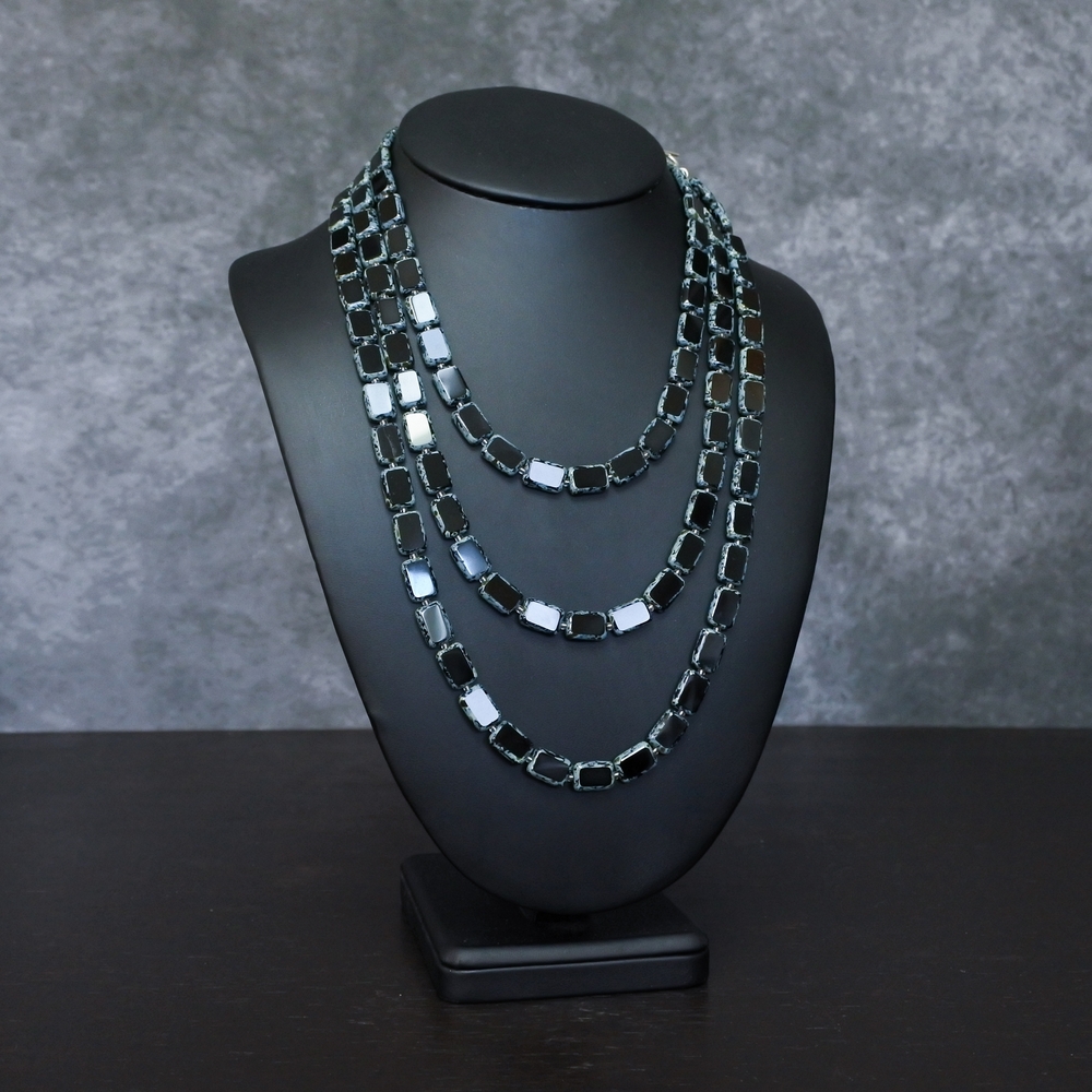 Stefanie Wolf Studio Art Glass Black Beaded Sterling Silver Clasp Long Necklace